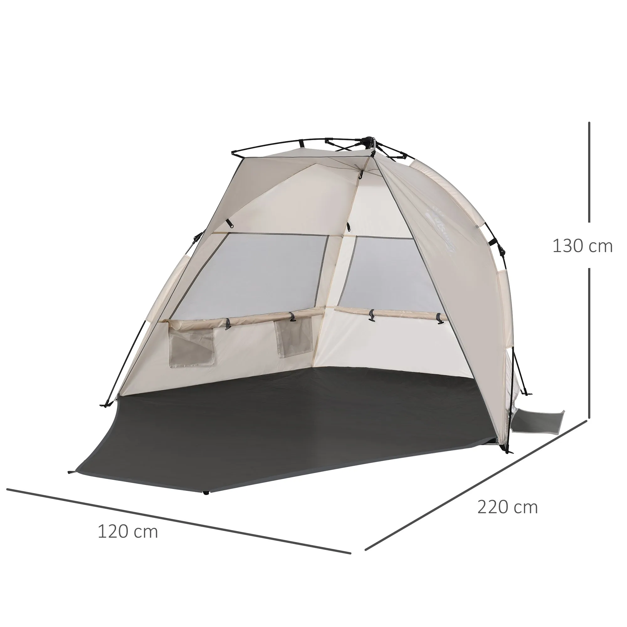 1-2 Man Pop-Up Beach Tent, Sun Shelter UV 20  Protection w/ Long Floor Mesh Windows Sandbags Carry Bag Summer Hut House