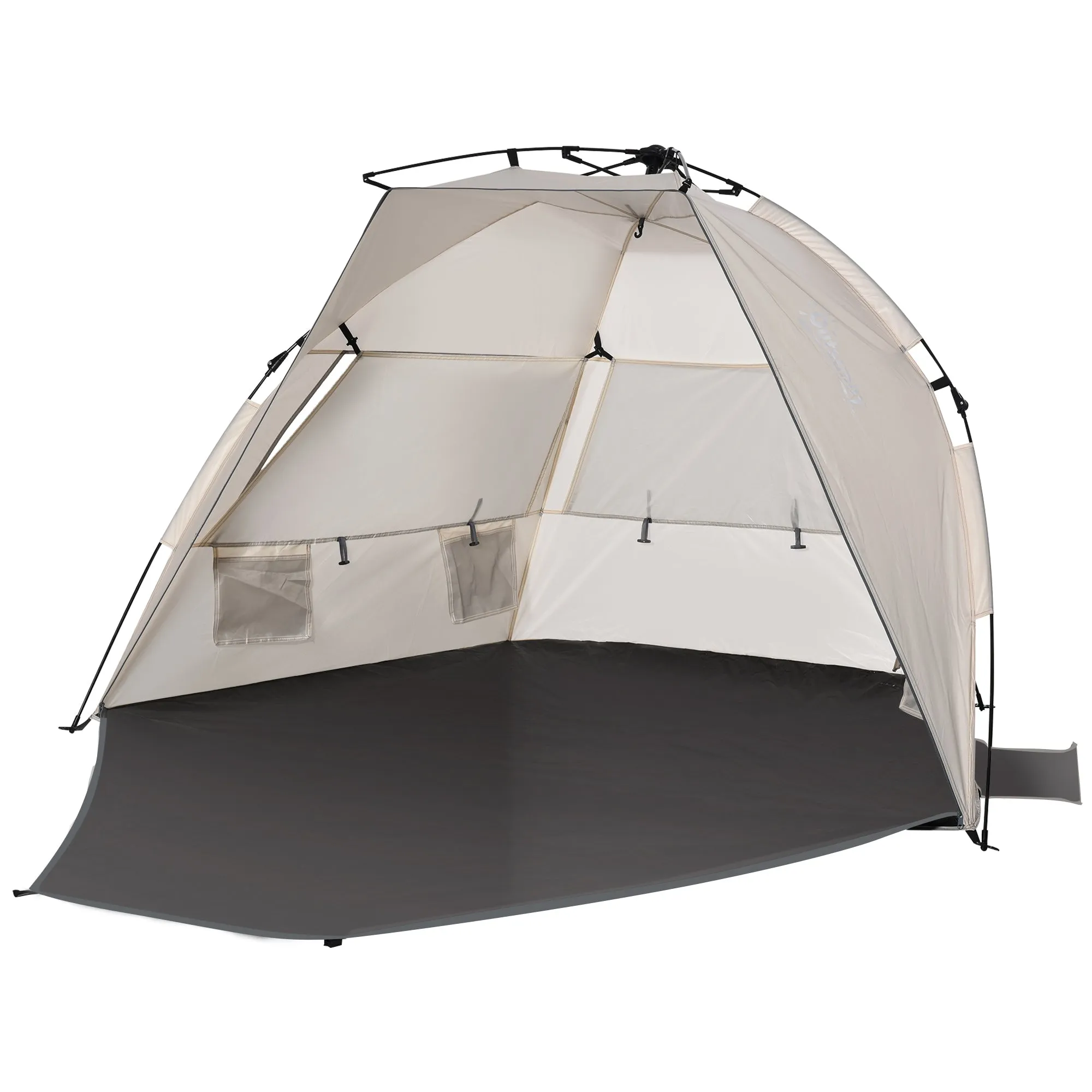 1-2 Man Pop-Up Beach Tent, Sun Shelter UV 20  Protection w/ Long Floor Mesh Windows Sandbags Carry Bag Summer Hut House