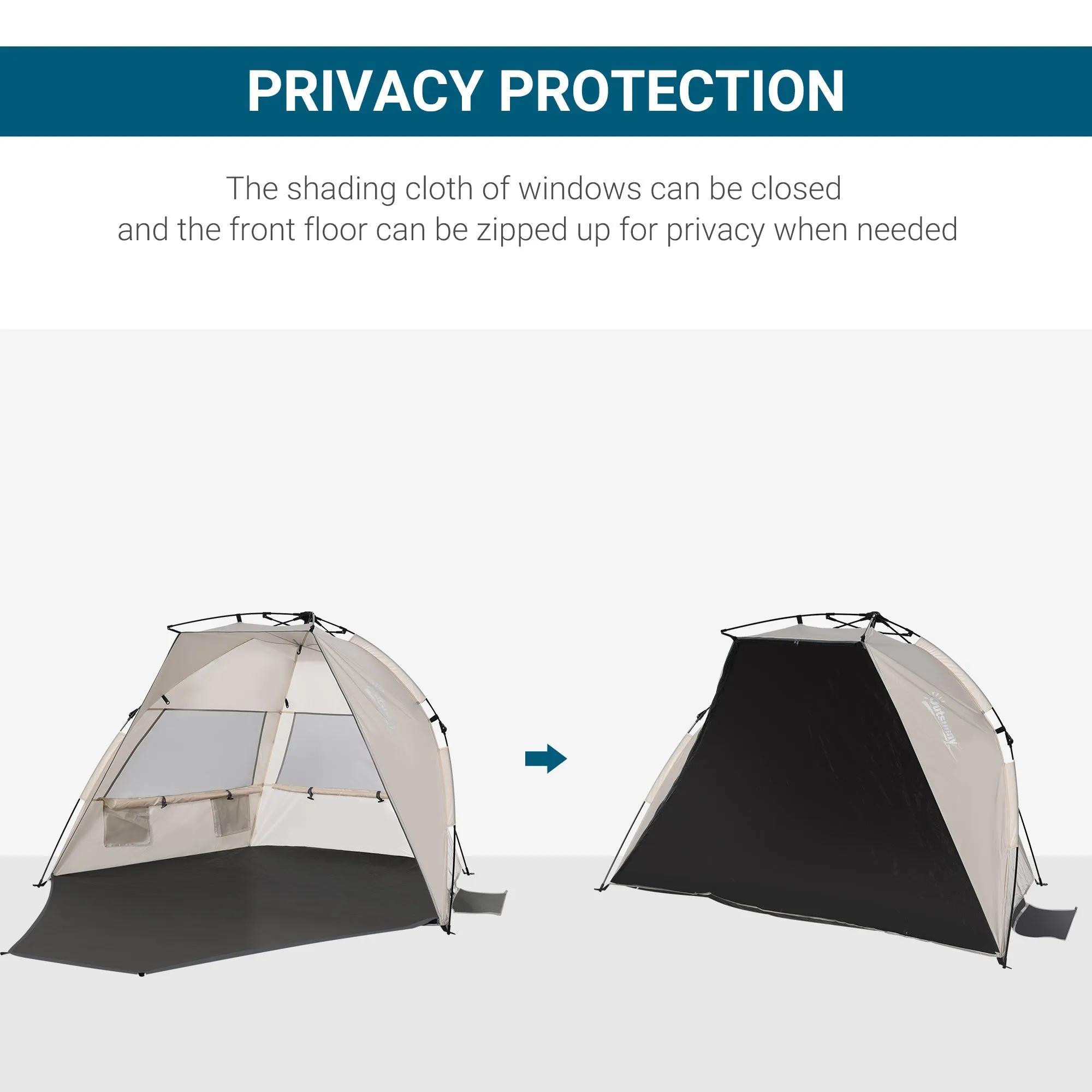 1-2 Man Pop-Up Beach Tent, Sun Shelter UV 20  Protection w/ Long Floor Mesh Windows Sandbags Carry Bag Summer Hut House