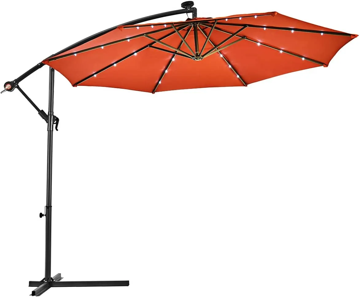 10FT Outdoor Patio Umbrella Solar LED Lighted Sun Shade Market Umbrella
