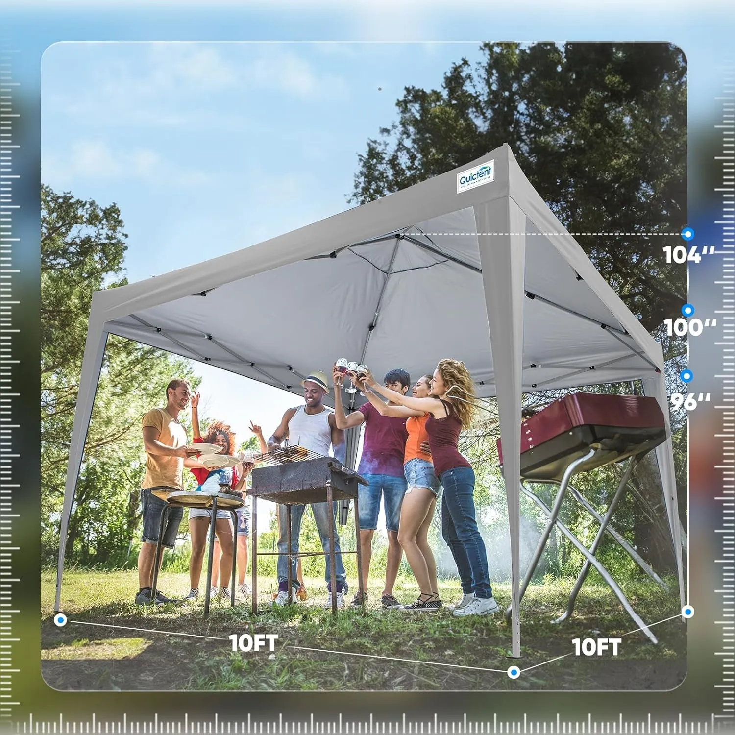 10X10 Pop up Canopy Tent, Outdoor Easy up Gazebo One Person Set Up, Portable and Compact, Shade for Commercial Event Camping Beach (Grey)