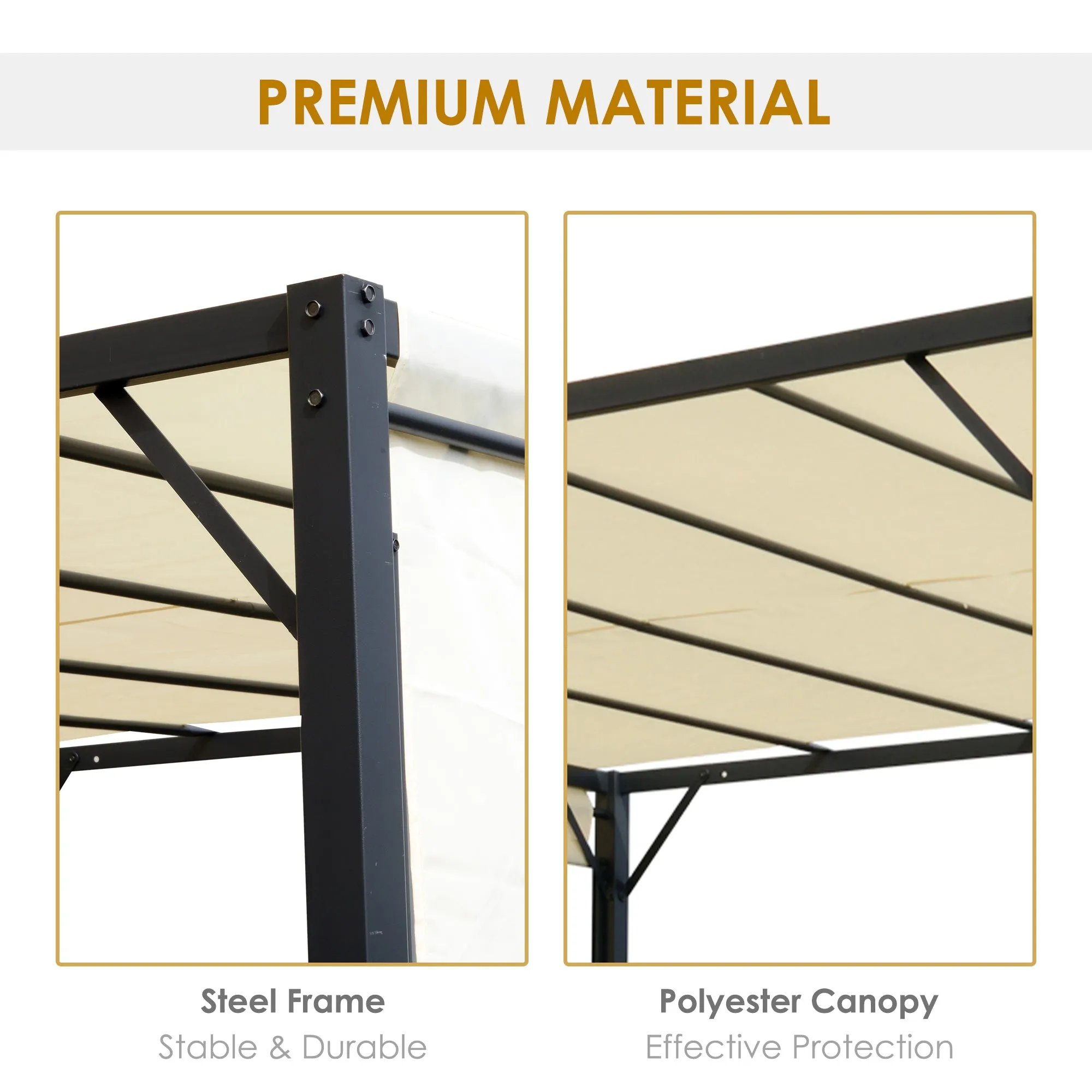 3 X 3 Meters Garden Metal Gazebo Party Canopy Outdoor Tent Sun Shelter Removable & Adjustable Cover Canopy Cream