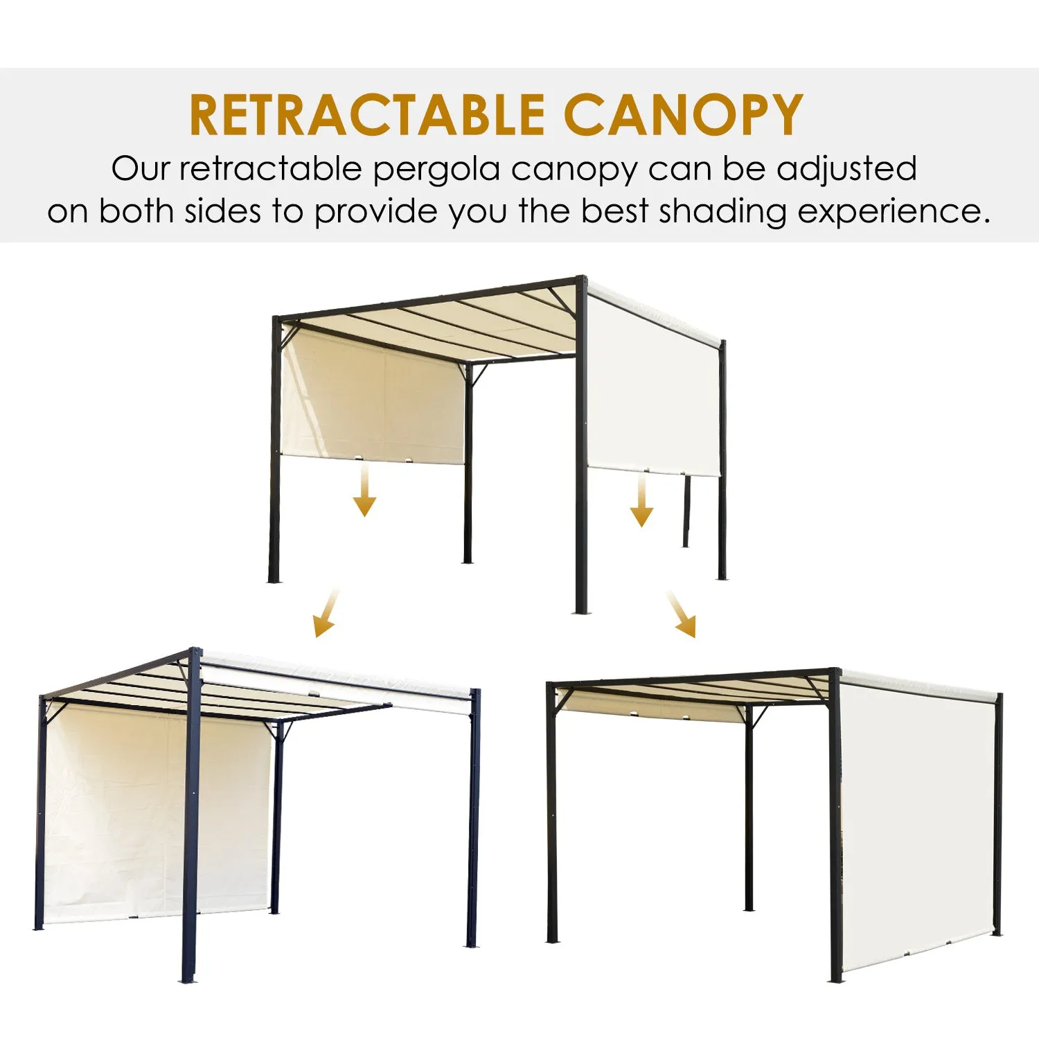 3 X 3 Meters Garden Metal Gazebo Party Canopy Outdoor Tent Sun Shelter Removable & Adjustable Cover Canopy Cream