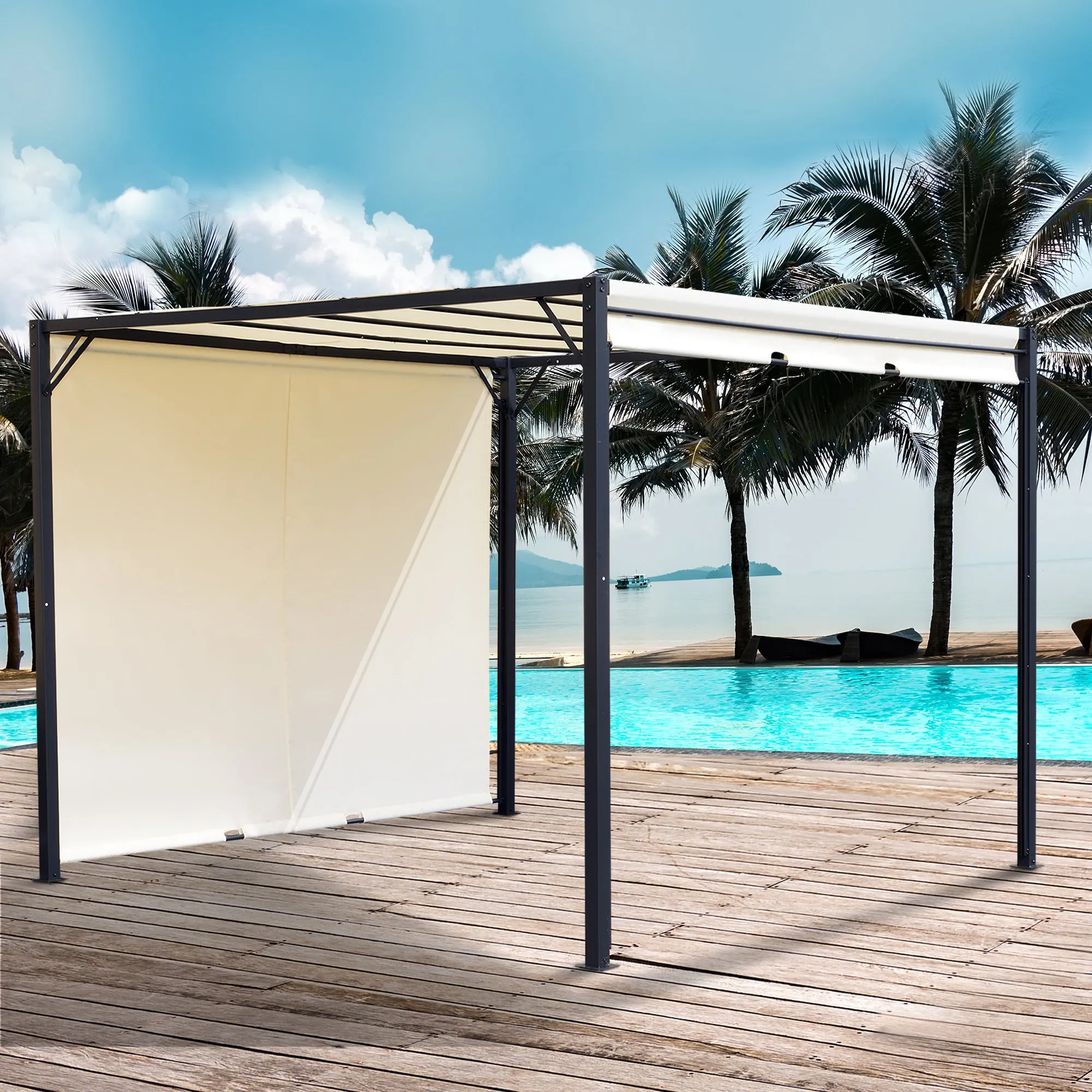 3 X 3 Meters Garden Metal Gazebo Party Canopy Outdoor Tent Sun Shelter Removable & Adjustable Cover Canopy Cream