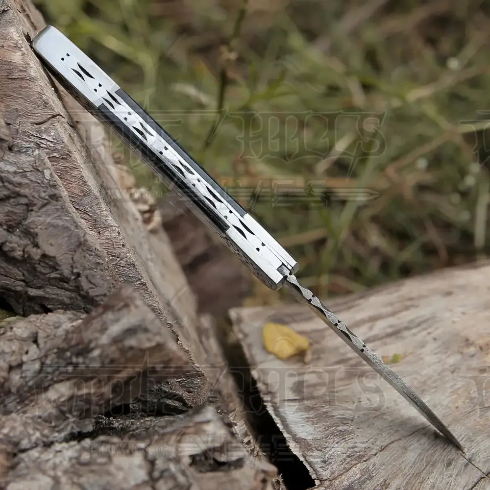 8" Handmade Blue Dollar Sheet Handle Folding Pocket Knife With Engraved Frame Work