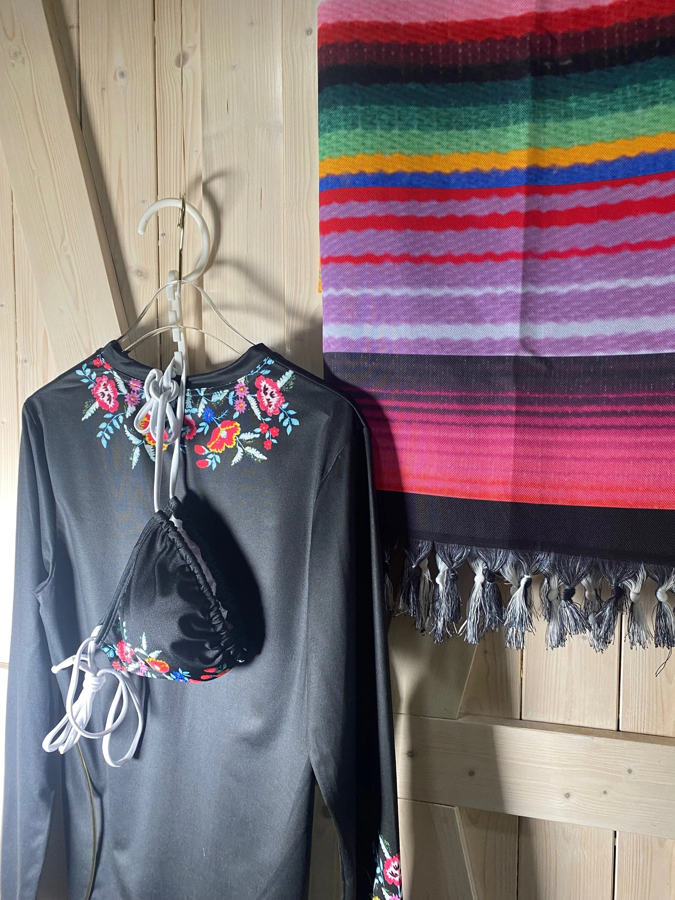 Boho beach blanket fringed wrap pool towel cover-up XL 6.5 ft black   Serape Olé stripes / La Bamba floral bouquet or pearl   cabana stripes