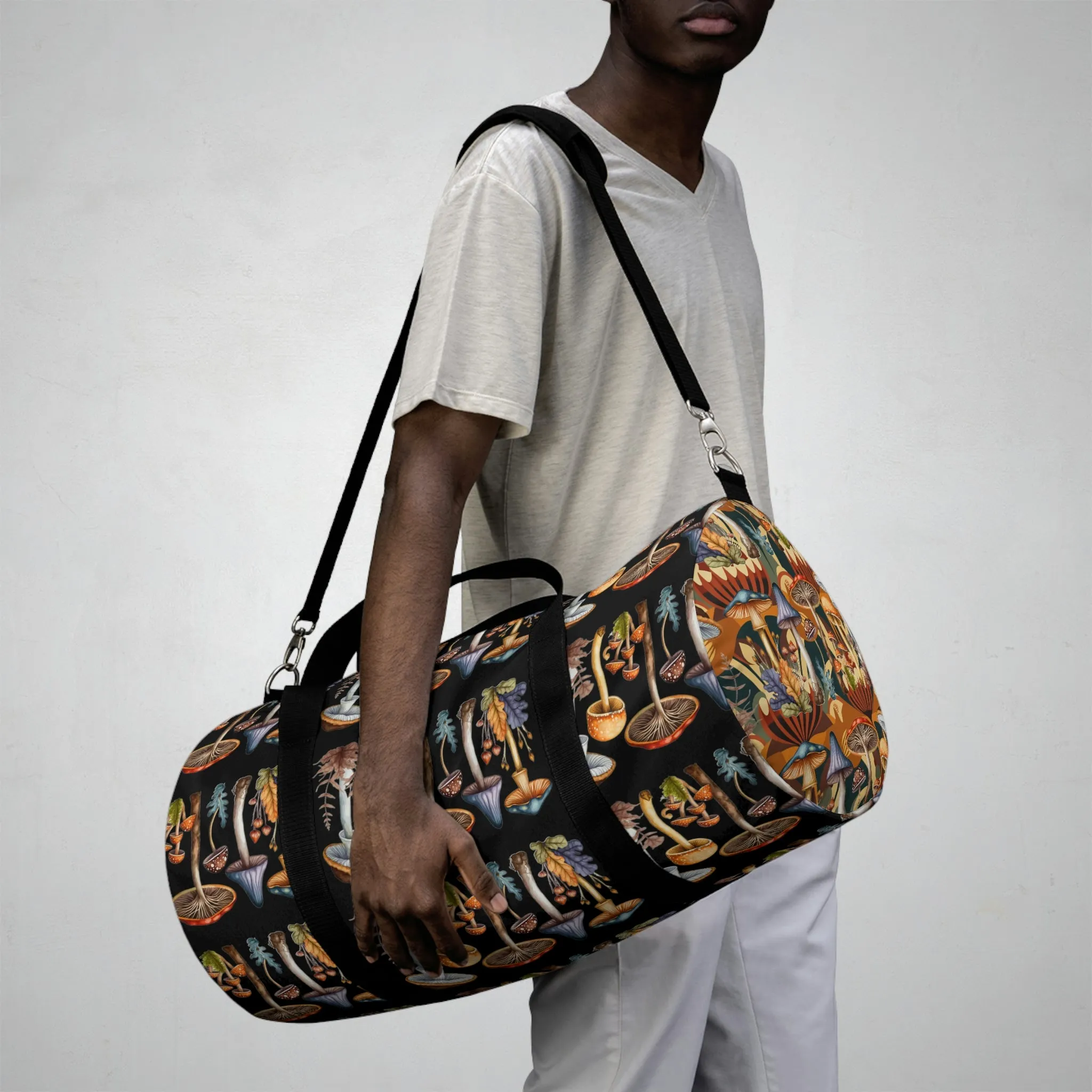 BOHO Botanical Mushroom Design Duffel Bag - Take a trip back to the 60's with this hippy inspired fairycore duffle