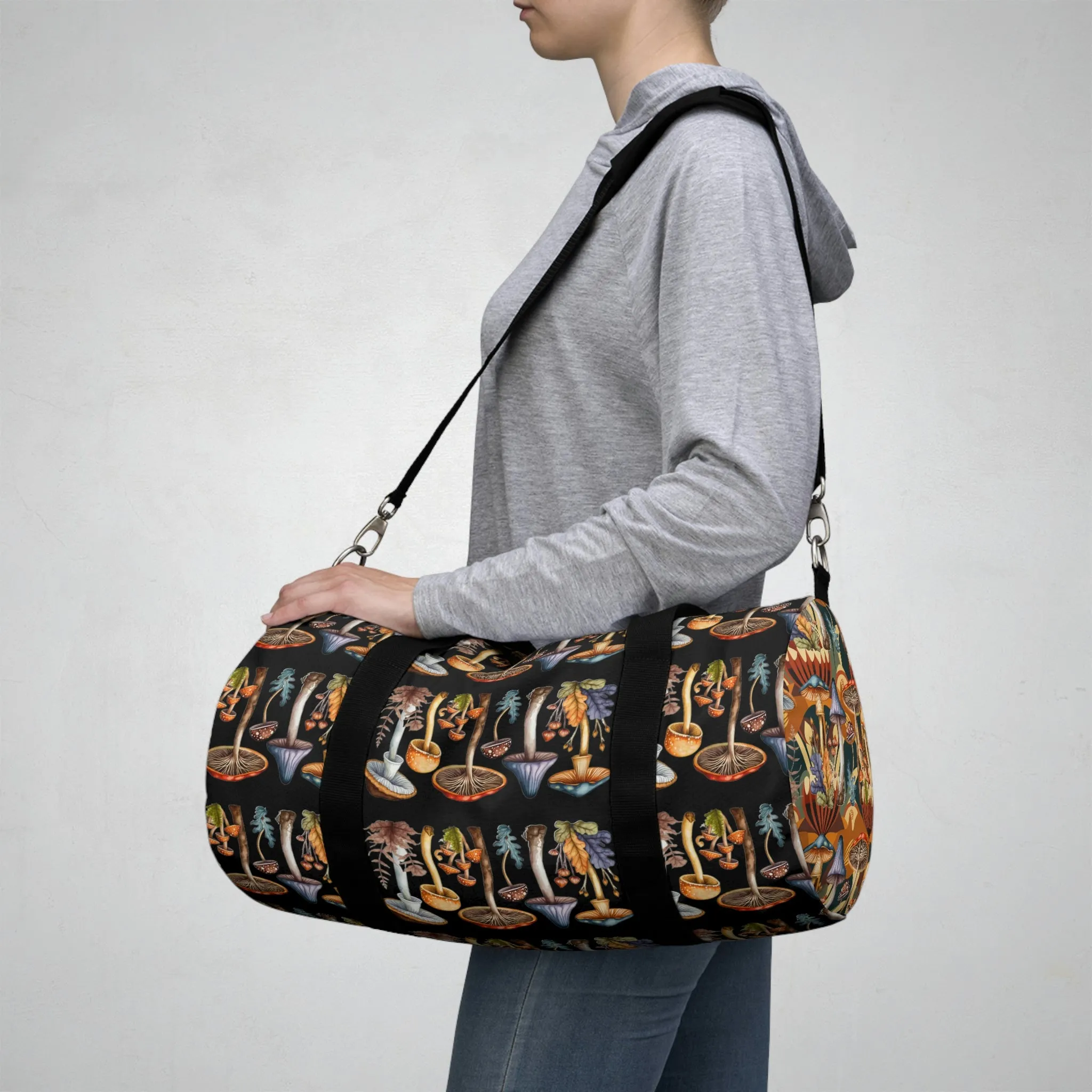 BOHO Botanical Mushroom Design Duffel Bag - Take a trip back to the 60's with this hippy inspired fairycore duffle