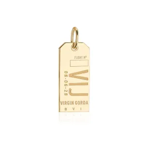 British Virgin Islands Caribbean VIJ Luggage Tag Charm Solid Gold