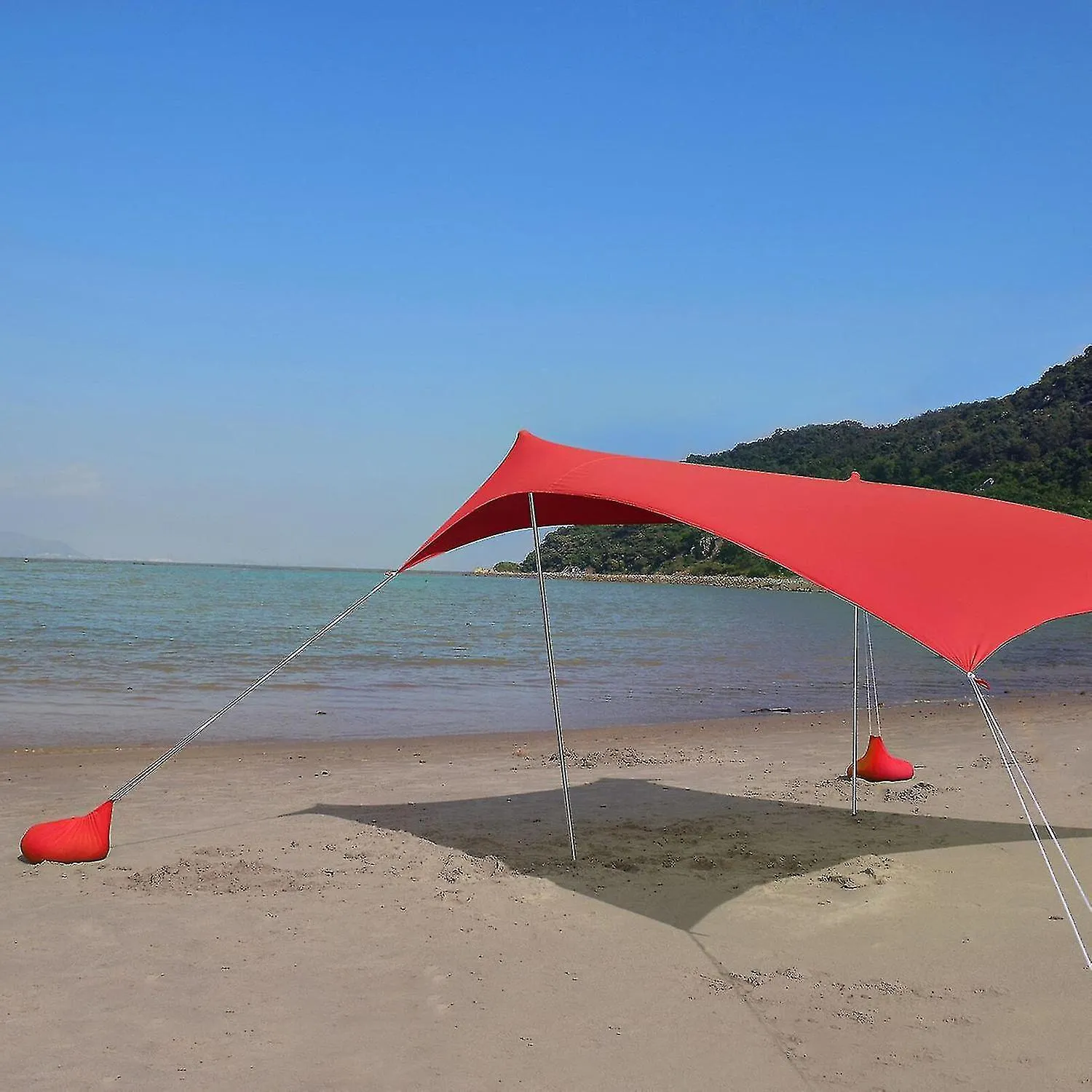 Family Beach Sunshade Lightweight Sun Shade Tent with Sandbag Anchors Large Portable Canopy for