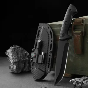 Fixed Blade Knife with Kydex Sheath, Hunting Knife 5Cr13Mov Steel with Fire Starter,Compass, Whistle, LED light, Survival Knife Kit for Men