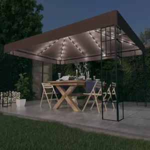 Gazebo with LED String Lights 4x3 m Taupe