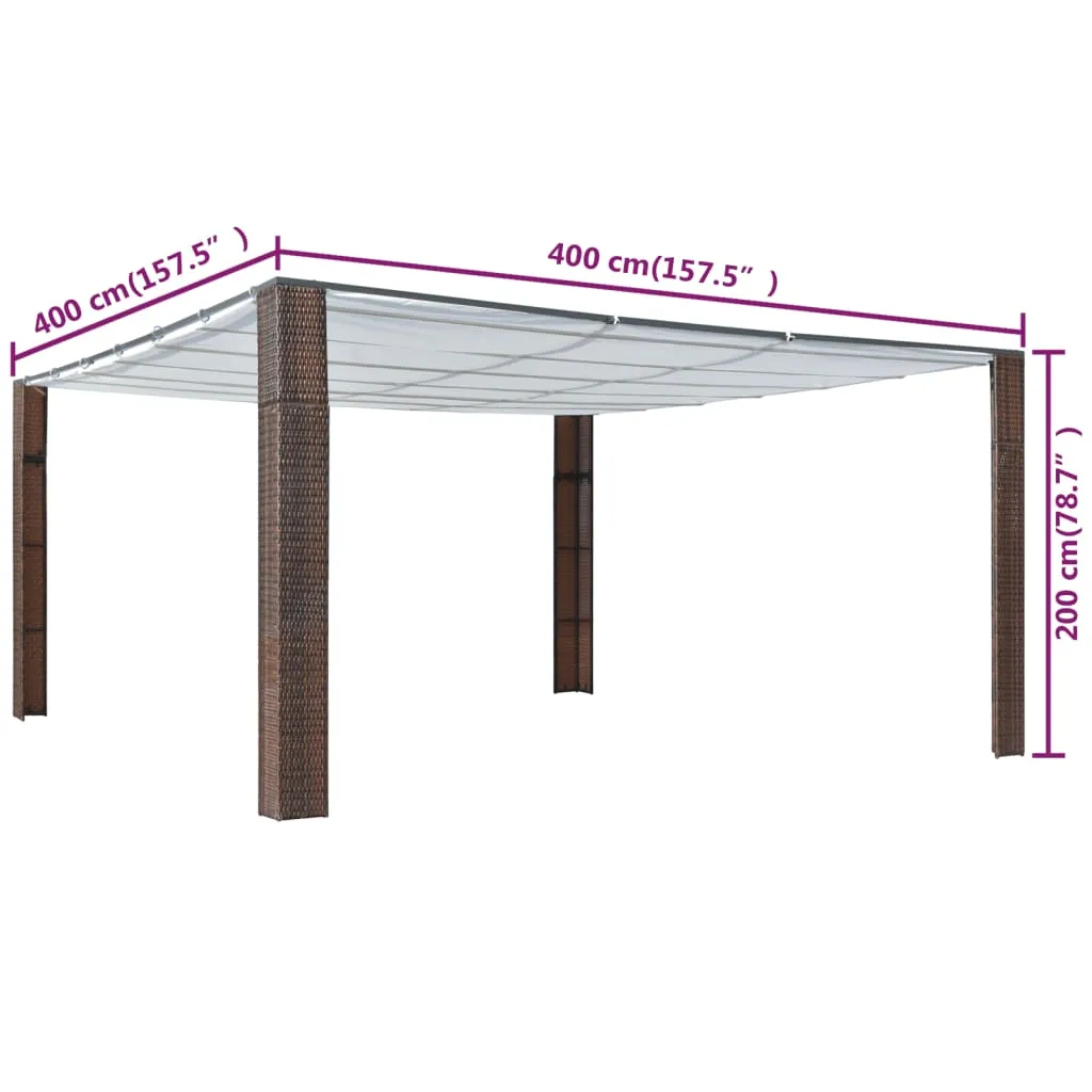 Gazebo with Roof Poly Rattan 400x400x200 cm Brown and Cream