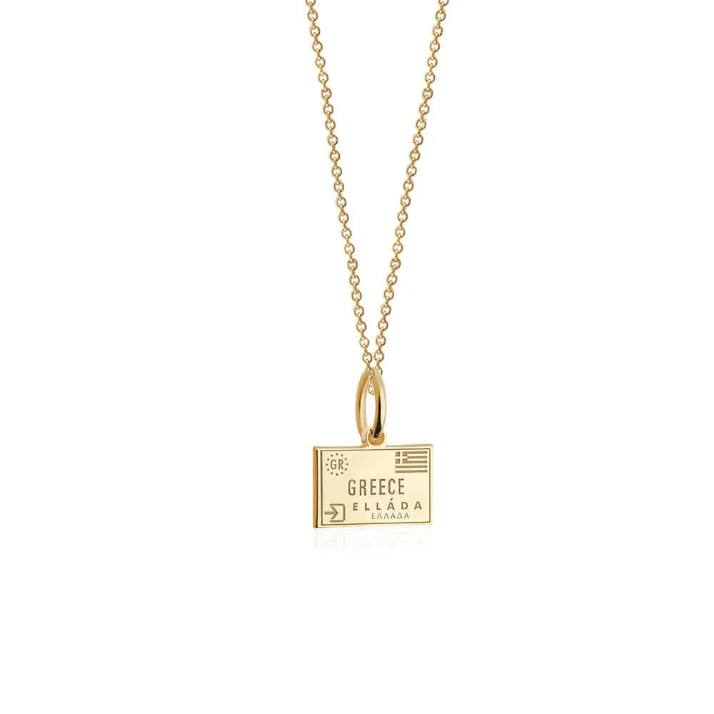 Greece Passport Stamp Charm Solid Gold Mini