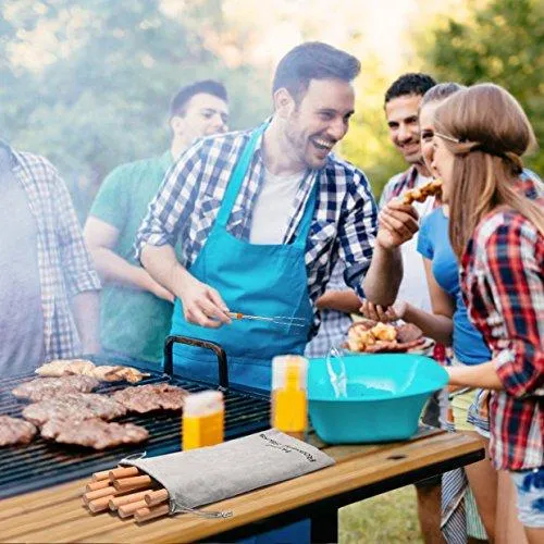 Homitt Marshmallow Roasting Sticks, Set of 10 Barbeque BBQ Skewers, 32-inch Long Extended Smores and Hot Dog Fork with Wooden Handle for Campfire Pit.