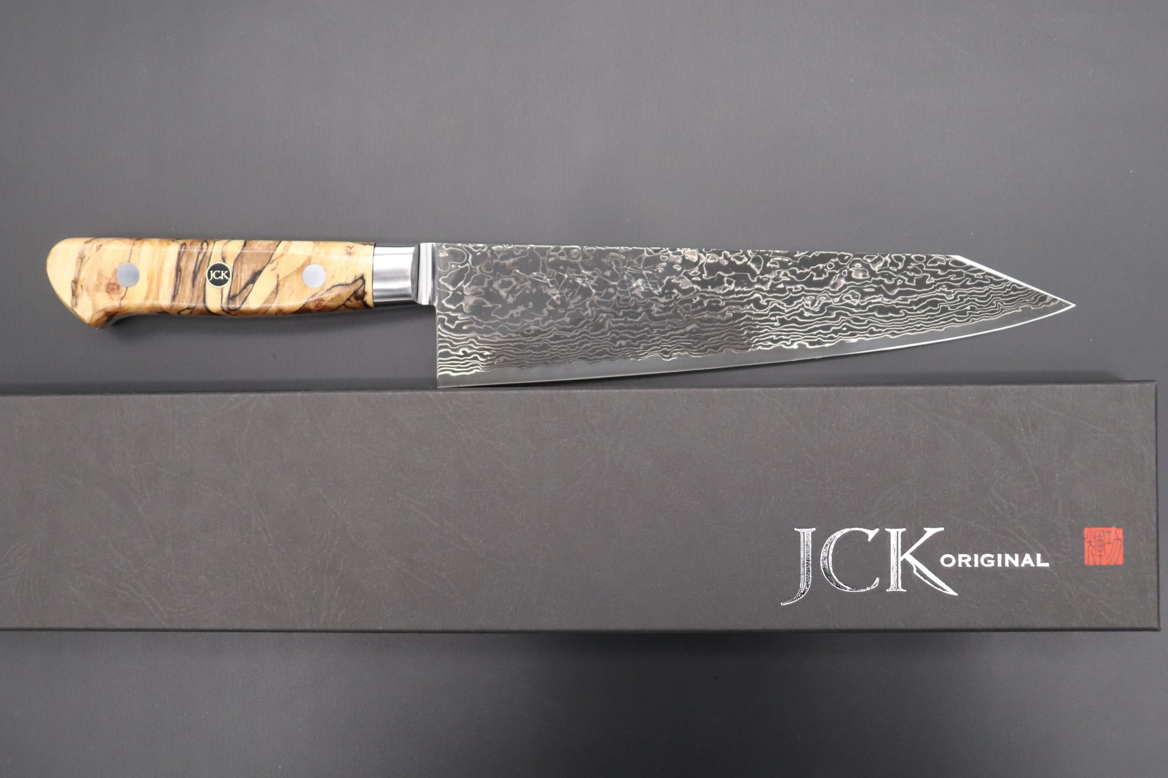 JCK Original Kagayaki Grand Canyon R-2 Black Damascus Series GCYU-17 Kiritsuke Gyuto 200mm (7.8 Inch)