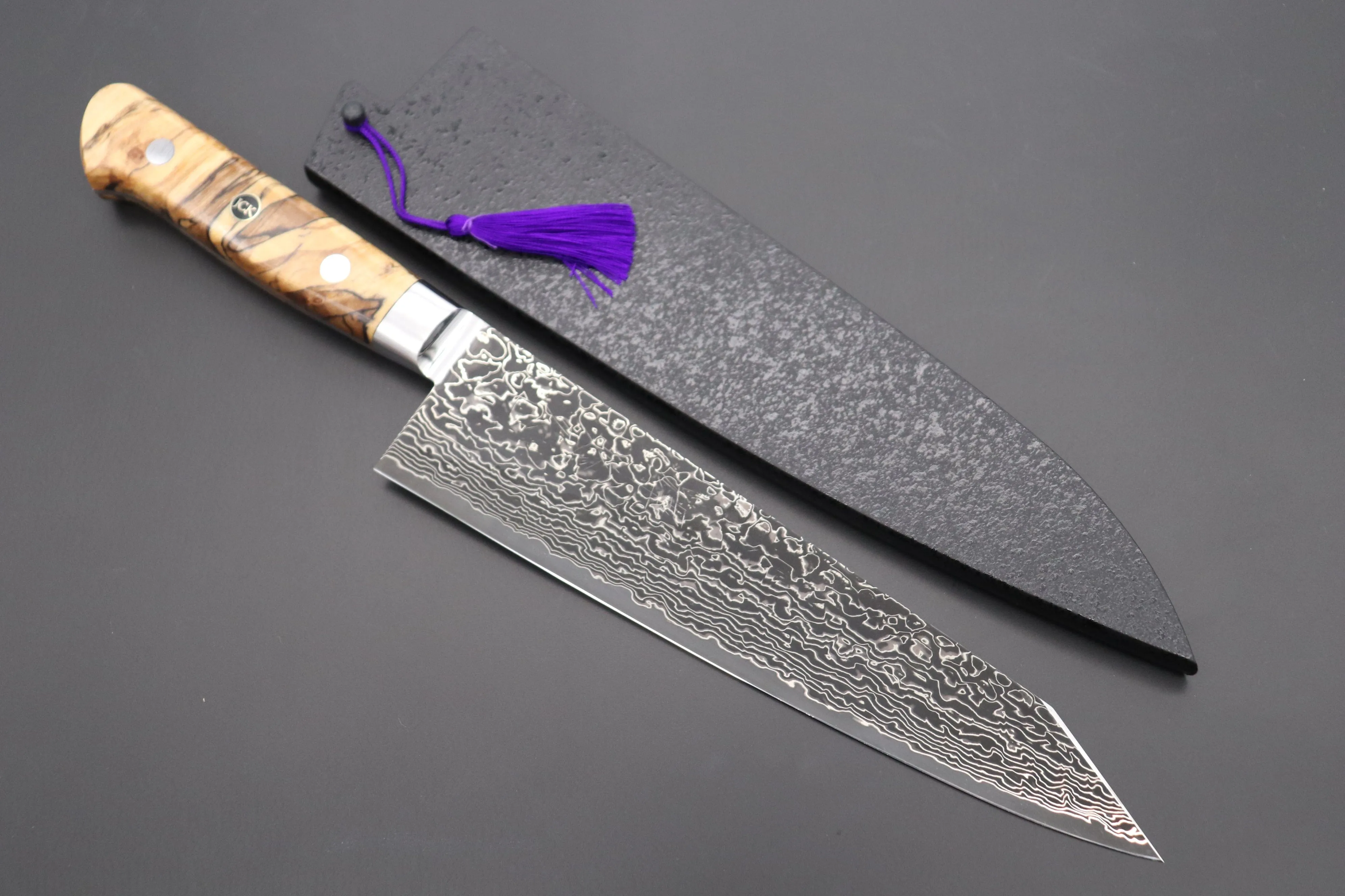JCK Original Kagayaki Grand Canyon R-2 Black Damascus Series GCYU-17 Kiritsuke Gyuto 200mm (7.8 Inch)
