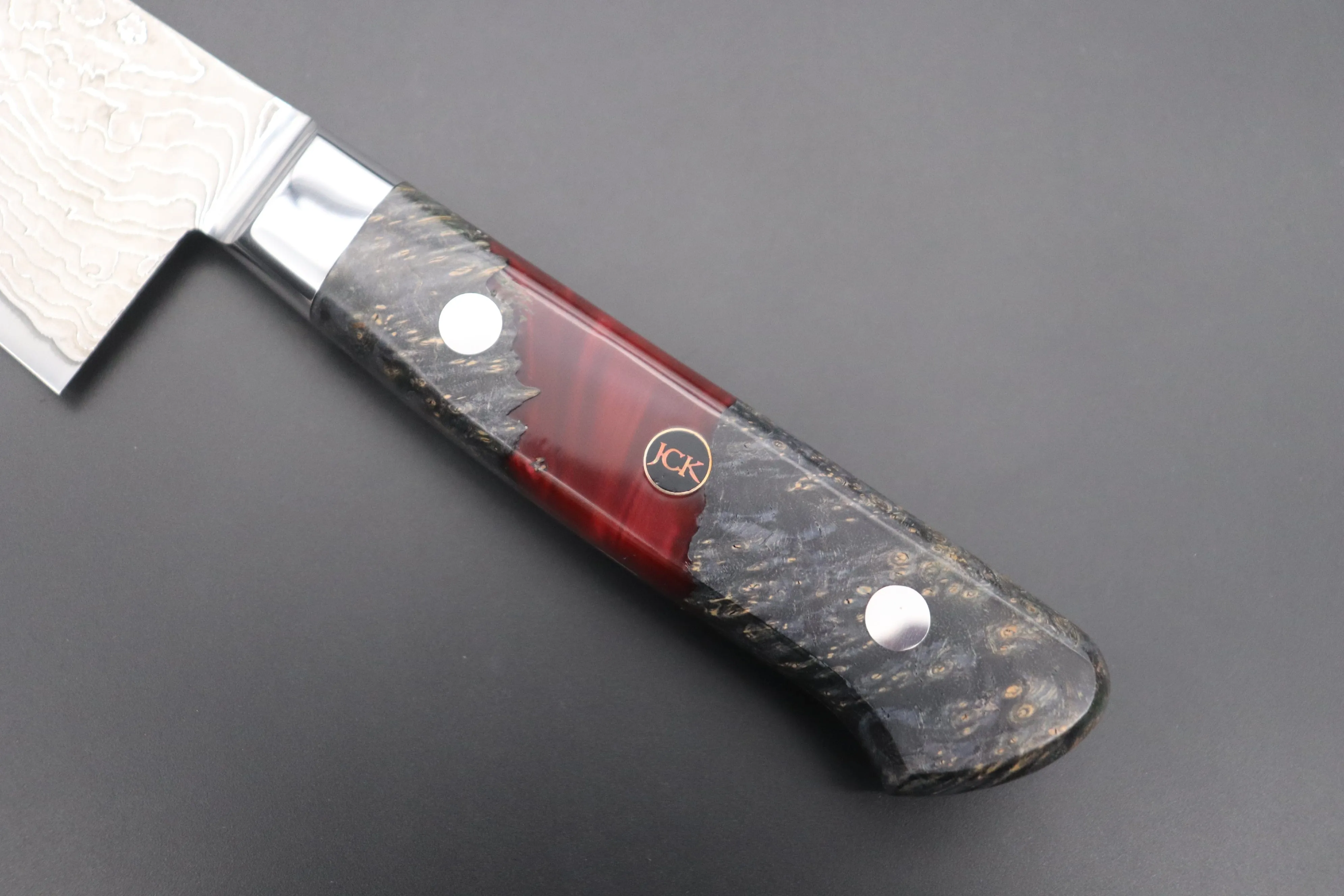 JCK Original Kagayaki NOVEL- Limited Edition Custom R-2 Damascus Series KNLTD-136 Santoku 175mm (6.8 inch, Forged Blade)