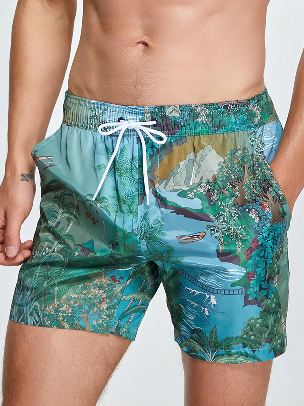 Mens Summer Printed Quick Drying Board Shorts