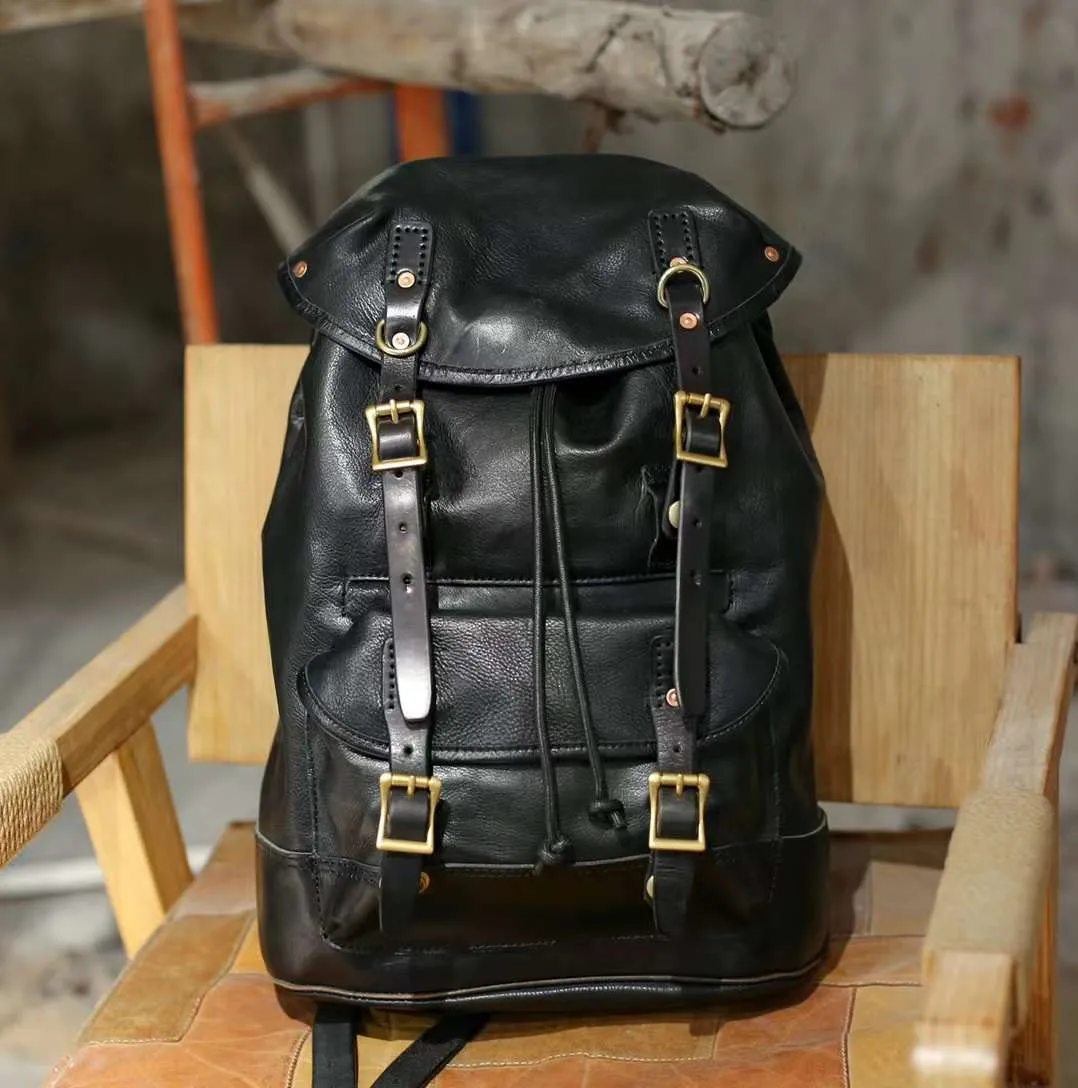 Military Style Cowhide Leather Backpack, Leather Travel Bag,  Men Backpack Sack, Sea Sack, Army Backpack, Sailor Bag, Full Grain Leather