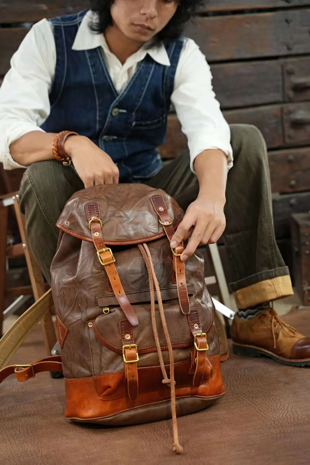 Military Style Cowhide Leather Backpack, Leather Travel Bag,  Men Backpack Sack, Sea Sack, Army Backpack, Sailor Bag, Full Grain Leather