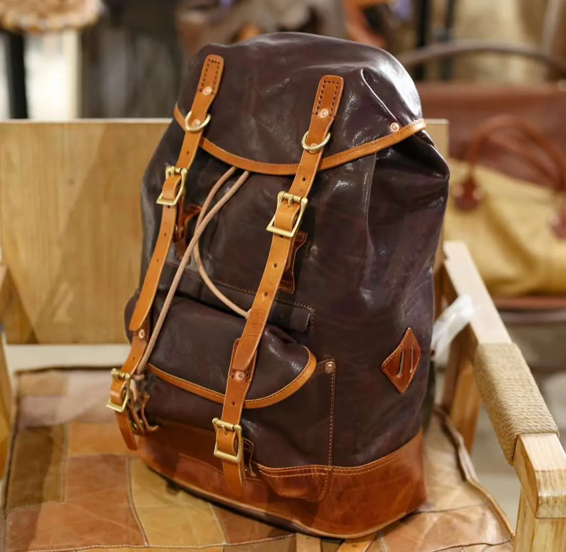 Military Style Cowhide Leather Backpack, Leather Travel Bag,  Men Backpack Sack, Sea Sack, Army Backpack, Sailor Bag, Full Grain Leather