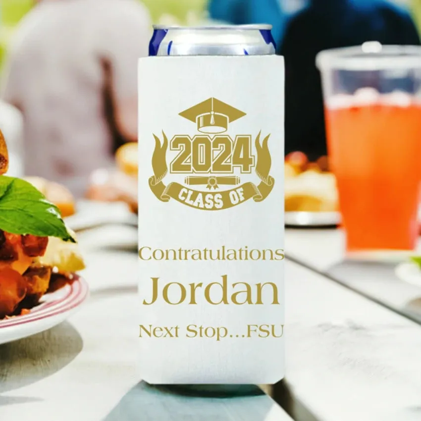 Personalized Slim Can Cooler Graduation Party Favors