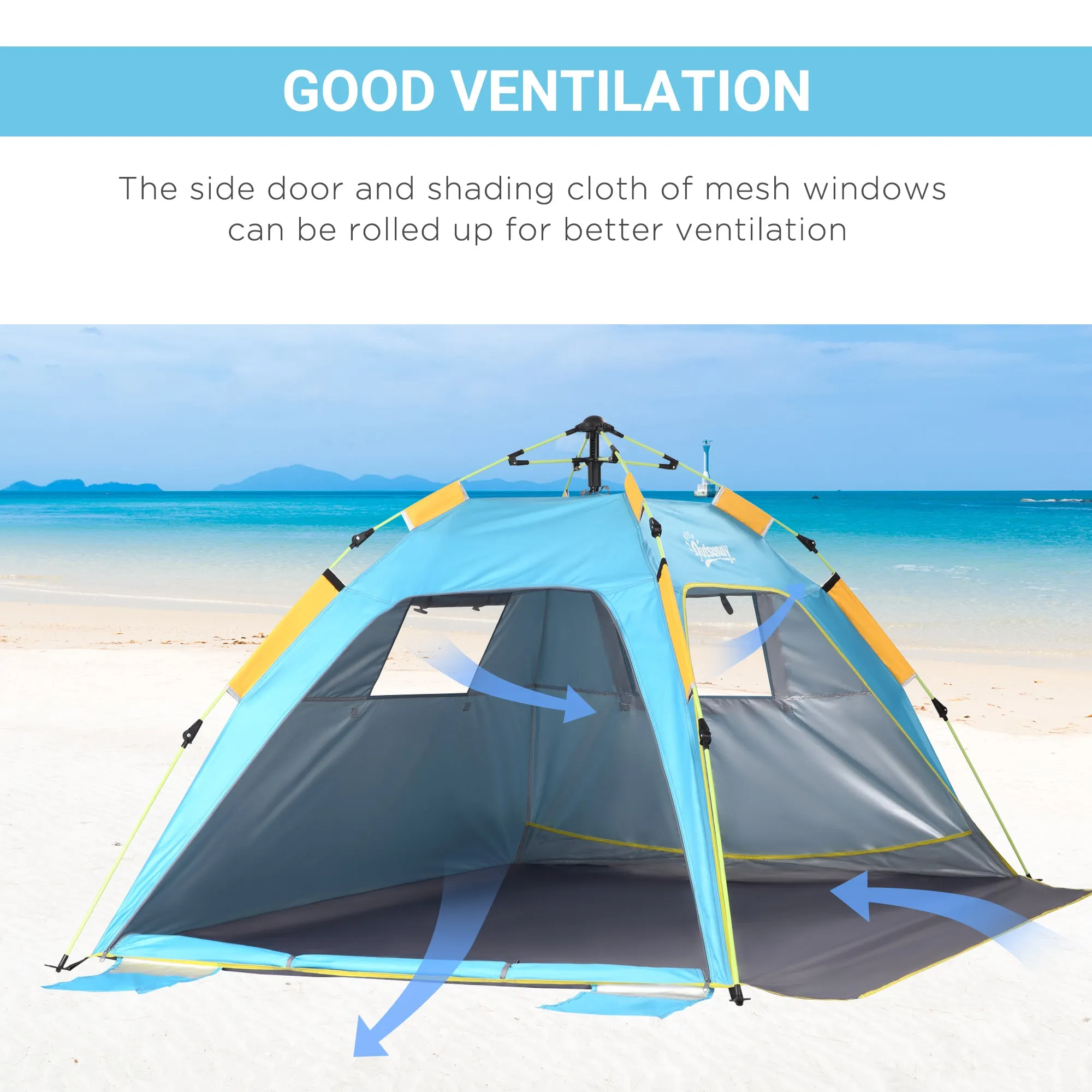 Pop-up Beach Tent Sun Shade Shelter for 1-2 Person UV Protection Waterproof with Ventilating Mesh Windows Closable Door Sandbags Blue