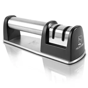 PriorityChef Knife Sharpener for Straight and Serrated Knives, 2 Stage Diamond Coated Sharpening Wheel System, Black