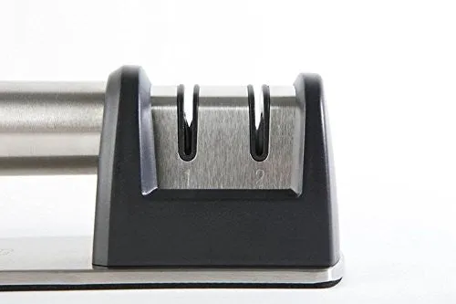 PriorityChef Knife Sharpener for Straight and Serrated Knives, 2 Stage Diamond Coated Sharpening Wheel System, Black