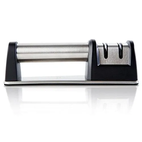 PriorityChef Knife Sharpener for Straight and Serrated Knives, 2 Stage Diamond Coated Sharpening Wheel System, Black