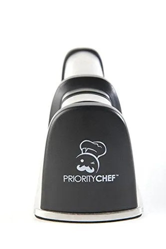PriorityChef Knife Sharpener for Straight and Serrated Knives, 2 Stage Diamond Coated Sharpening Wheel System, Black