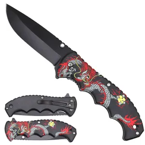 Red & White Dragon Spring Assisted Pocket Knife
