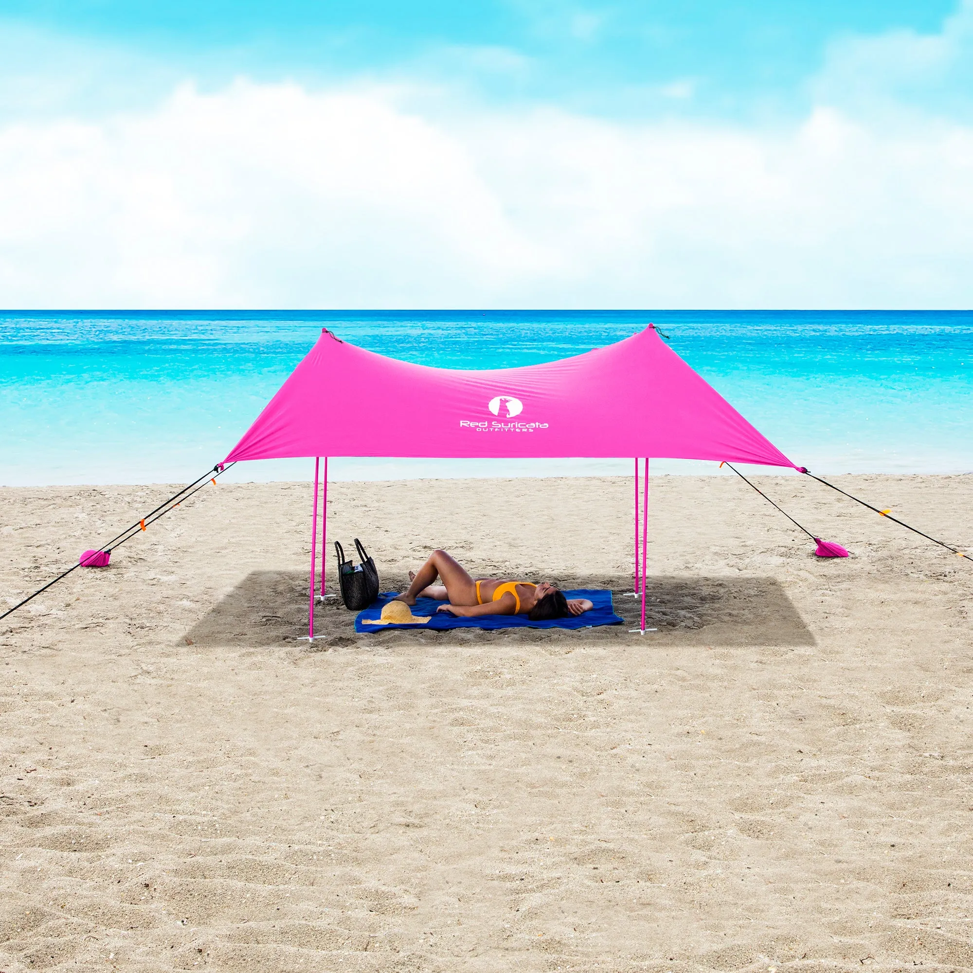Red Suricata Pink Family Beach Sun Shade Canopy Tent Sunshade with sand anchors