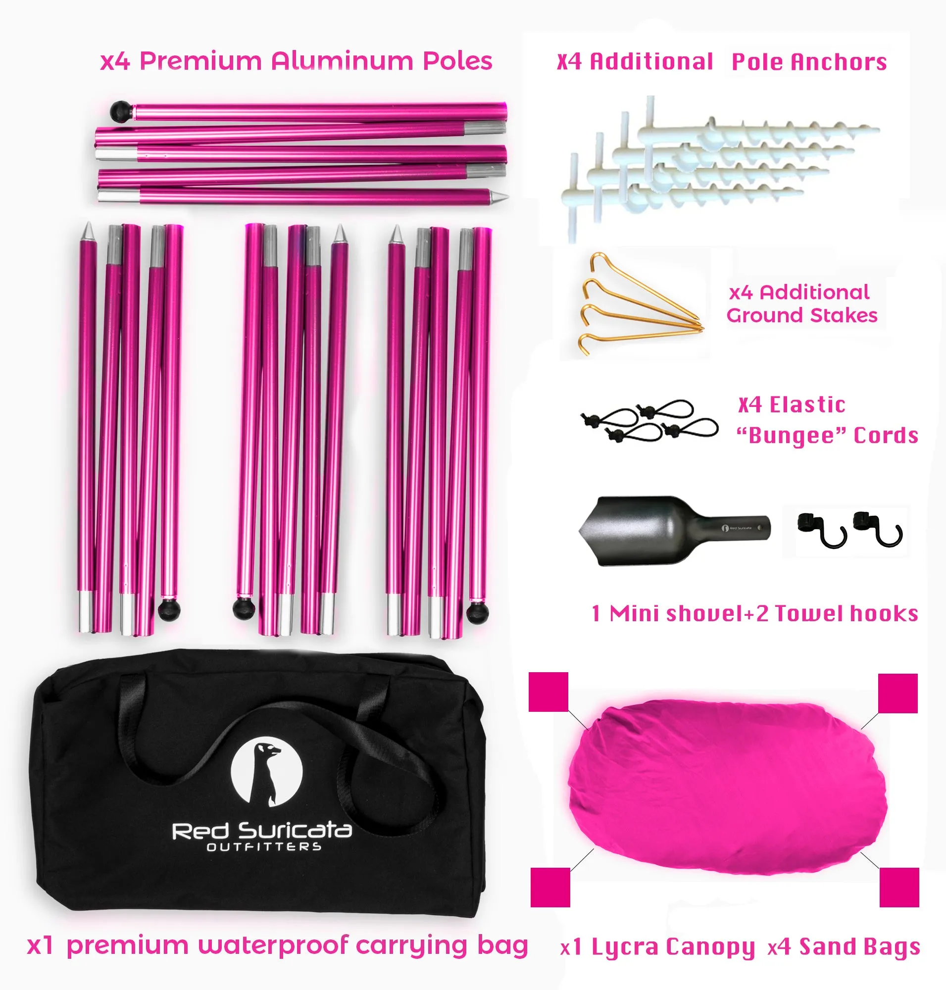 Red Suricata Pink Family Beach Sun Shade Canopy Tent Sunshade with sand anchors
