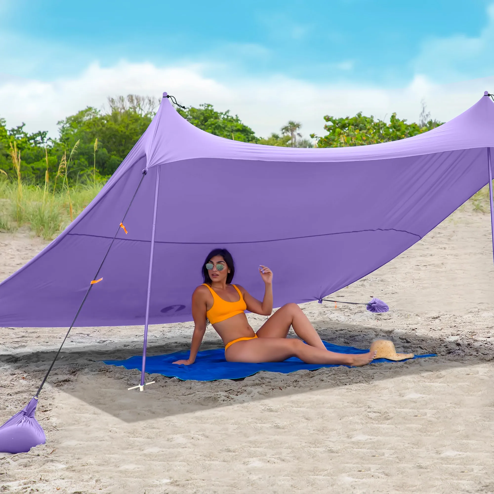 Red Suricata Purple Family Beach Sun Shade Canopy Tent Sunshade with sand anchors