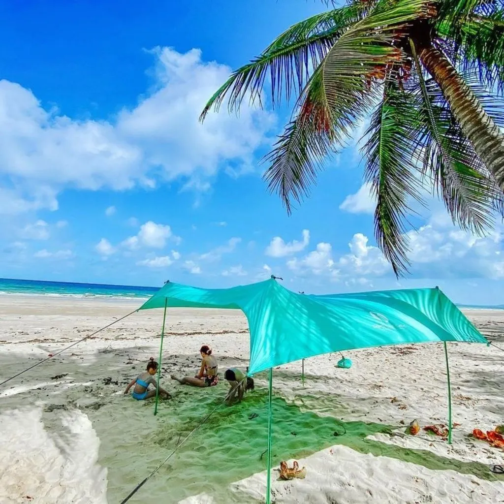 Red Suricata Turquoise Family Beach Sun Shade Canopy Tent Sunshade with sand anchors
