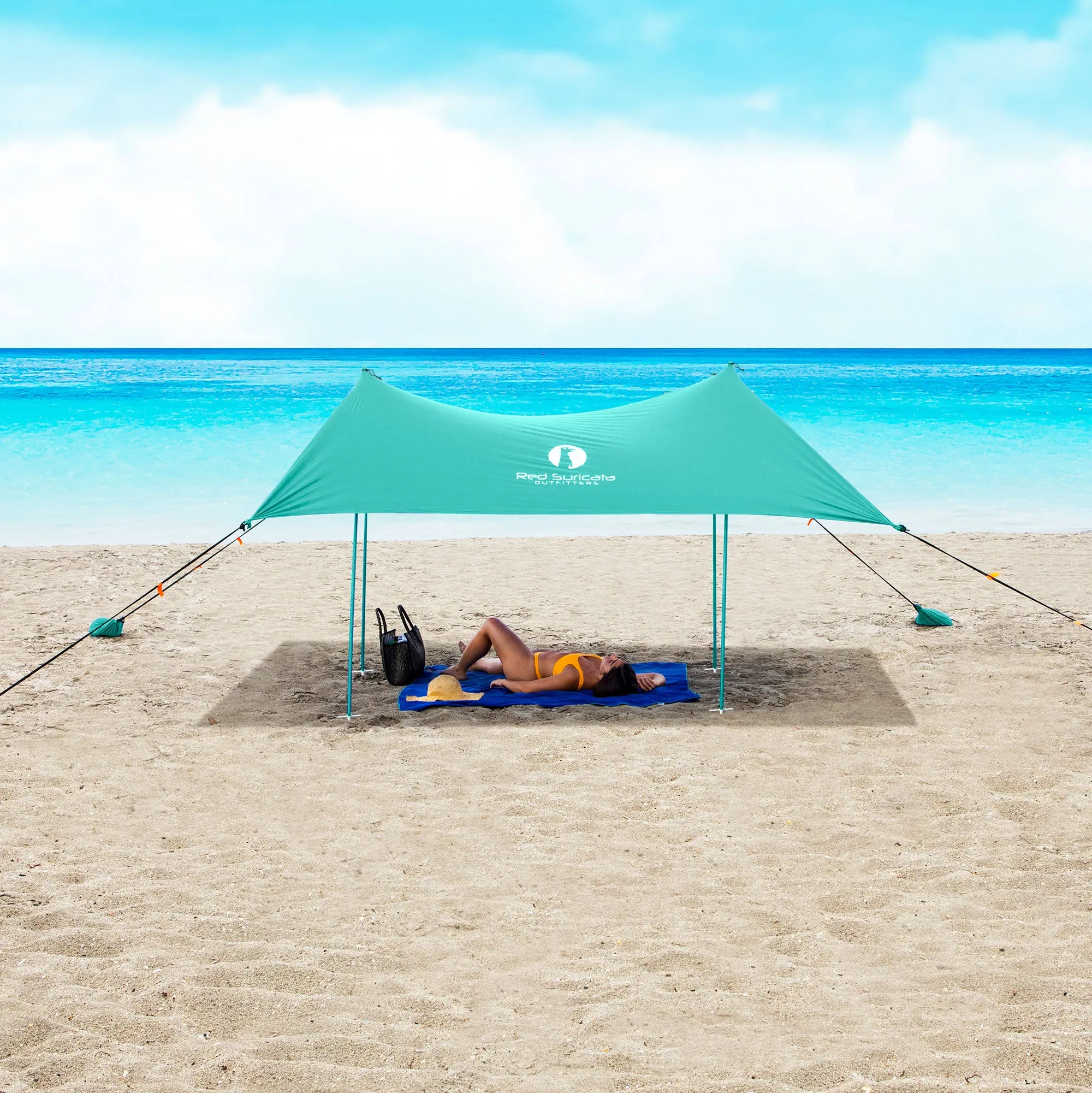 Red Suricata Turquoise Family Beach Sun Shade Canopy Tent Sunshade with sand anchors