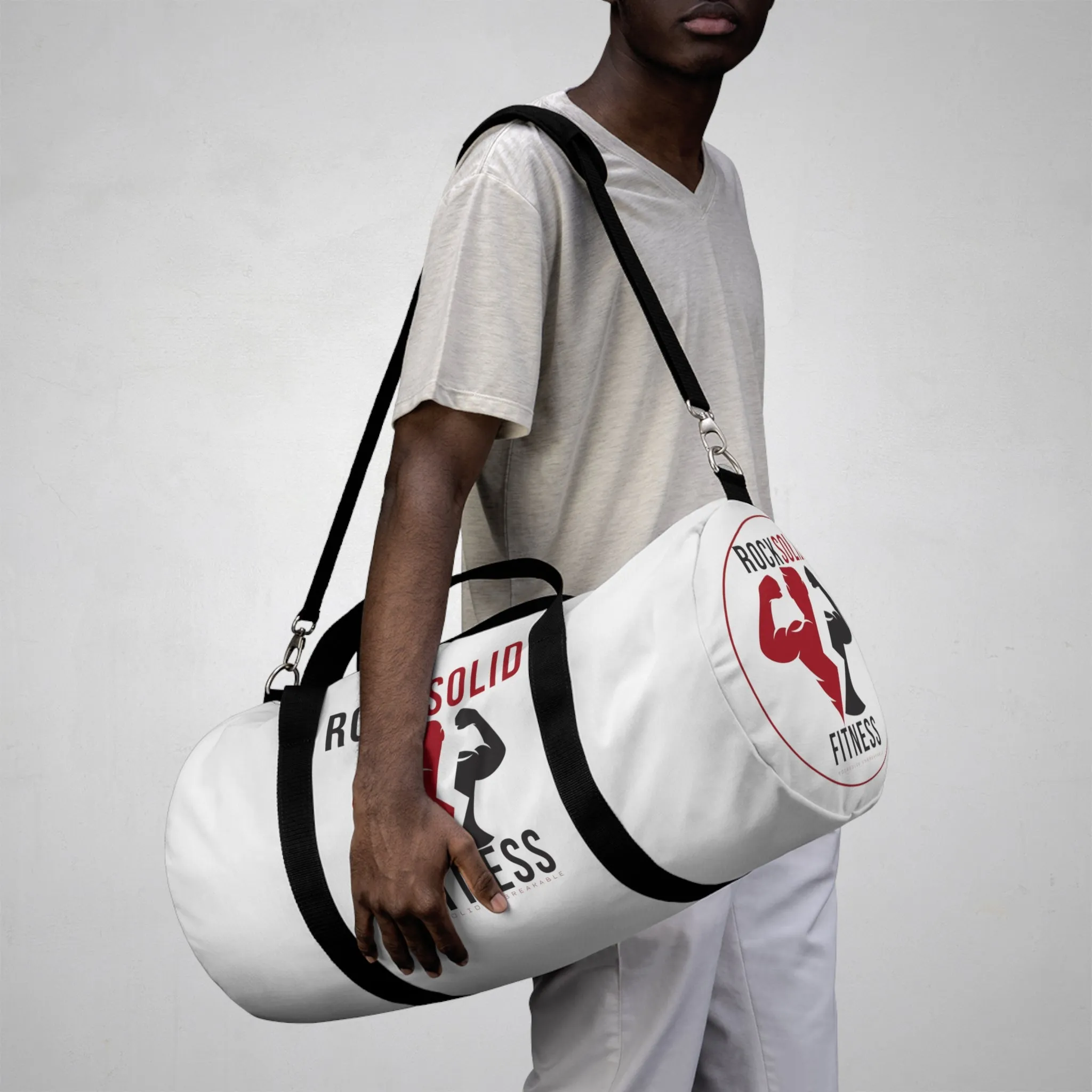 RockSolid Fitness Duffel Bag | White | Oxford Canvas | Original Logo