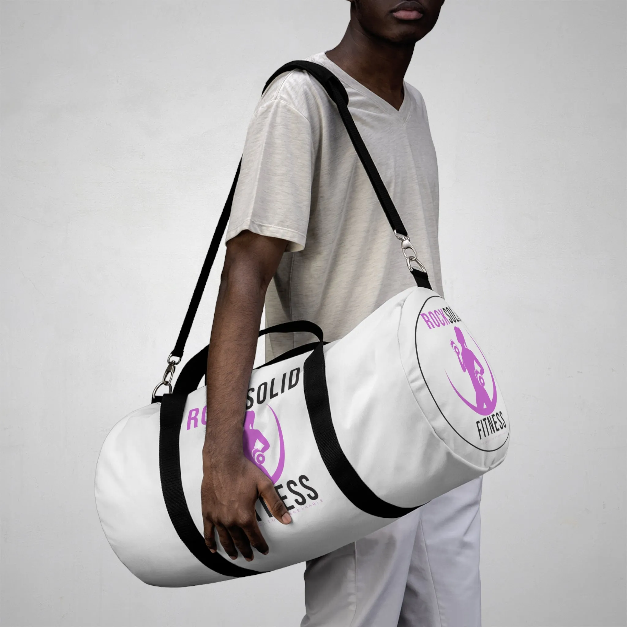RockSolid Fitness Duffel Bag | White | Oxford Canvas | Pink Lady Logo