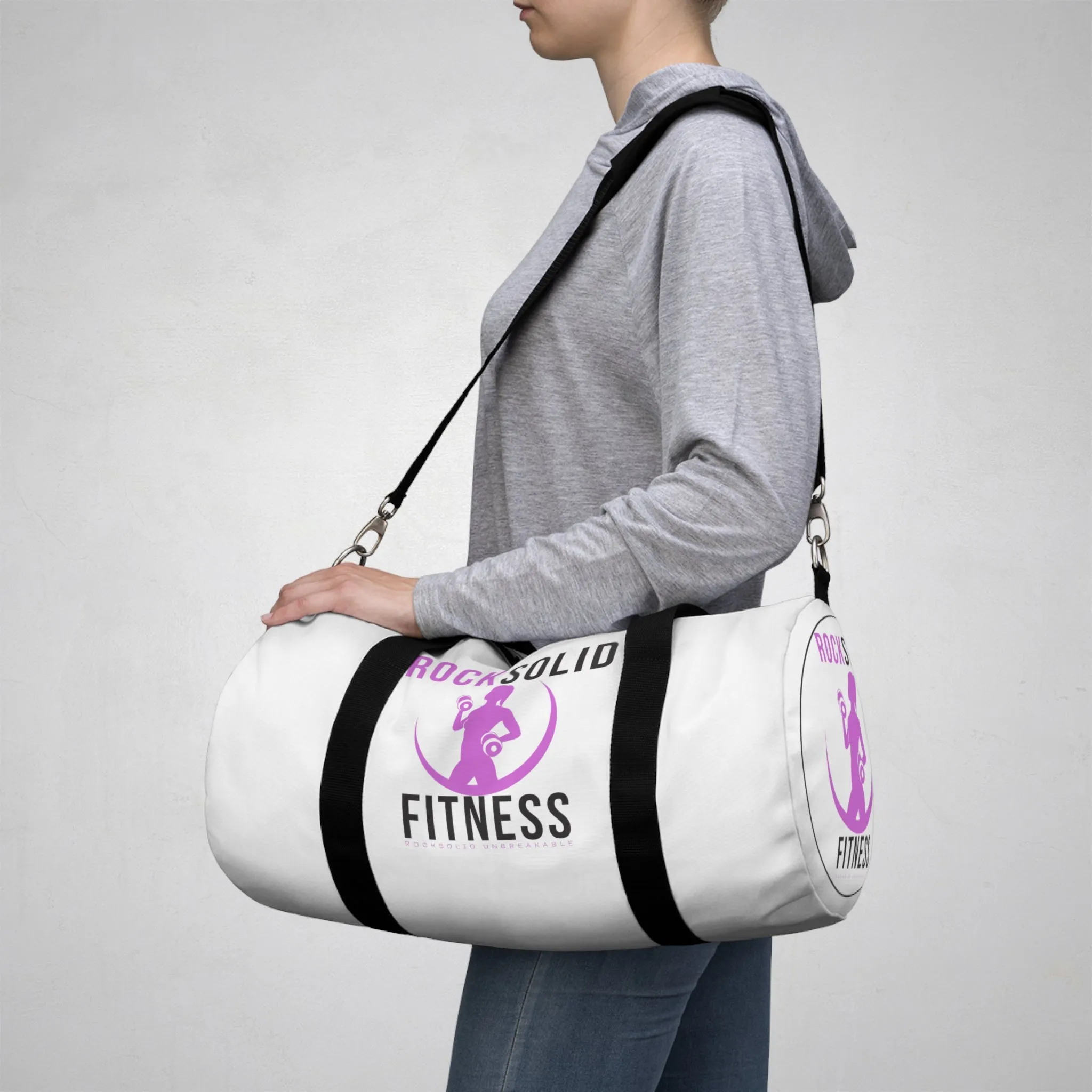 RockSolid Fitness Duffel Bag | White | Oxford Canvas | Pink Lady Logo