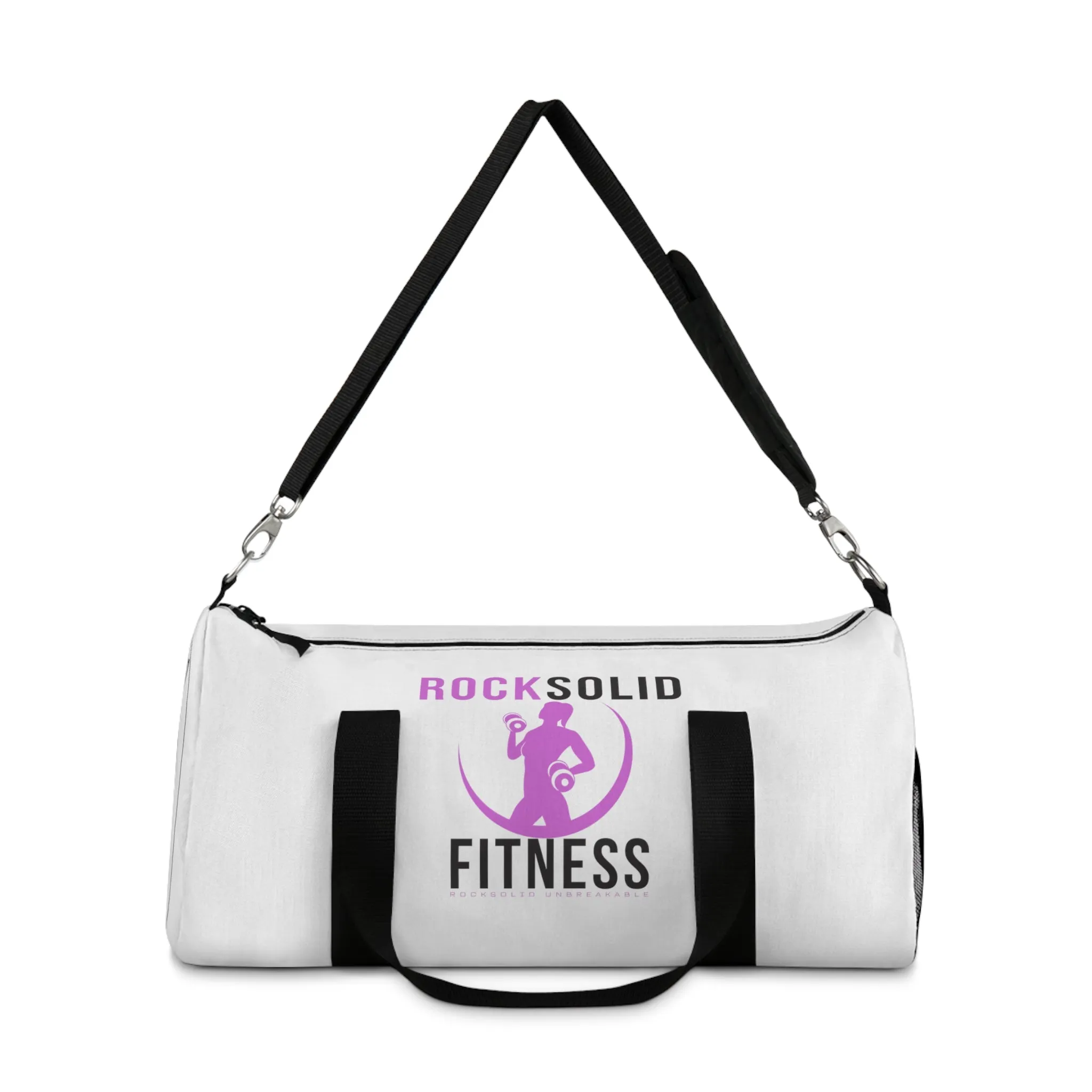 RockSolid Fitness Duffel Bag | White | Oxford Canvas | Pink Lady Logo