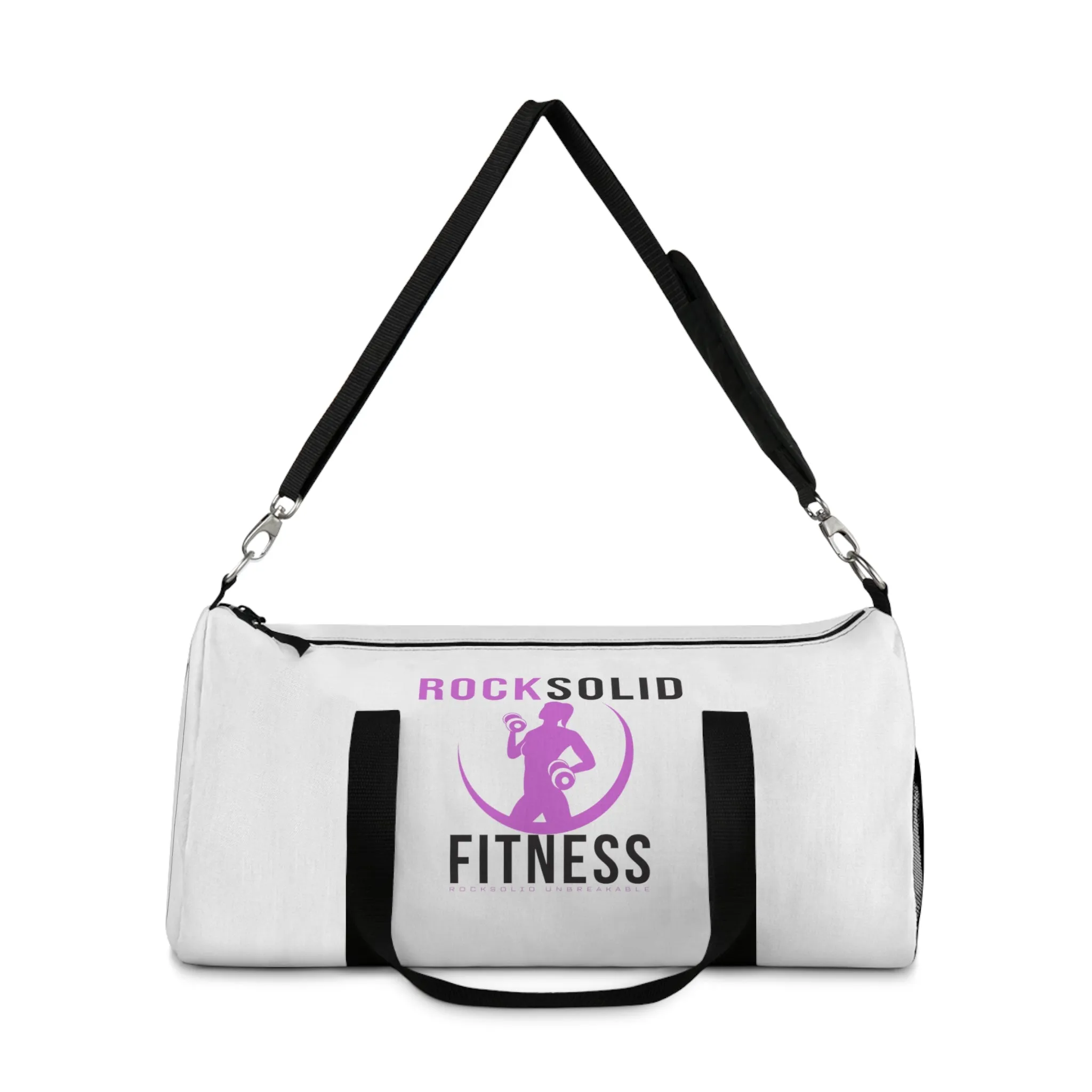 RockSolid Fitness Duffel Bag | White | Oxford Canvas | Pink Lady Logo