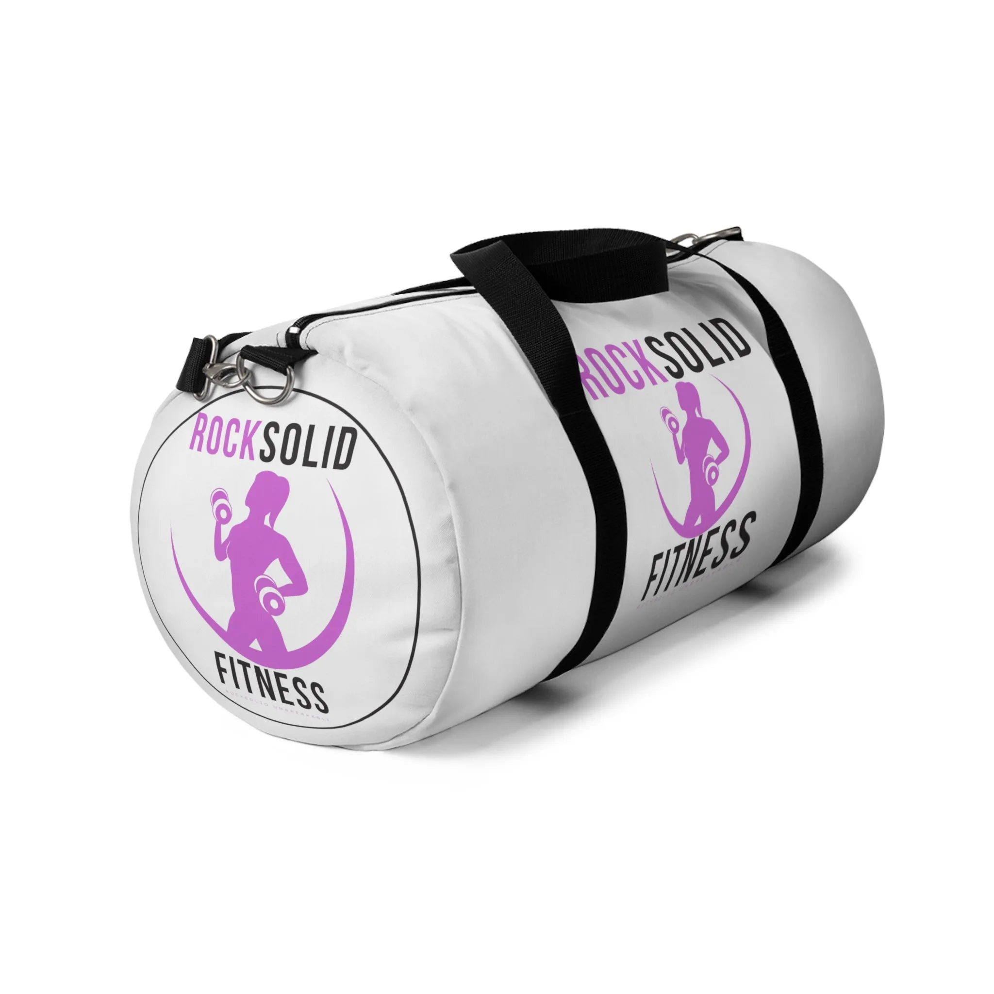 RockSolid Fitness Duffel Bag | White | Oxford Canvas | Pink Lady Logo