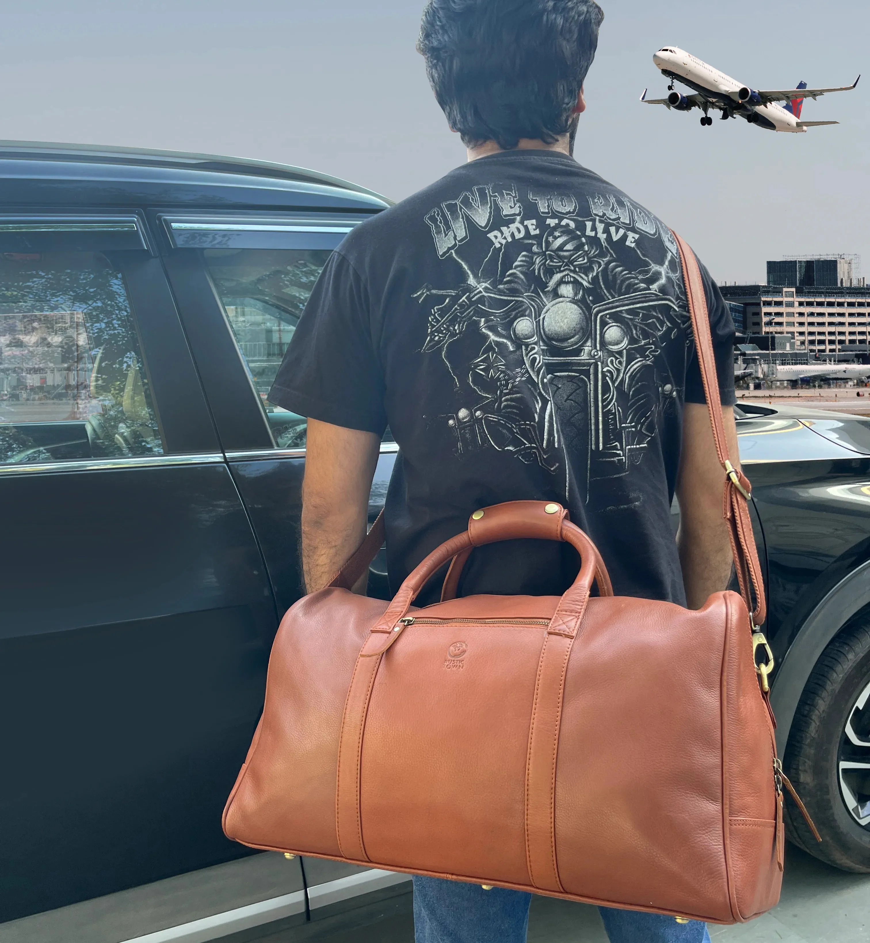 Sasha Travel Leather Duffle Bag (Cognac)