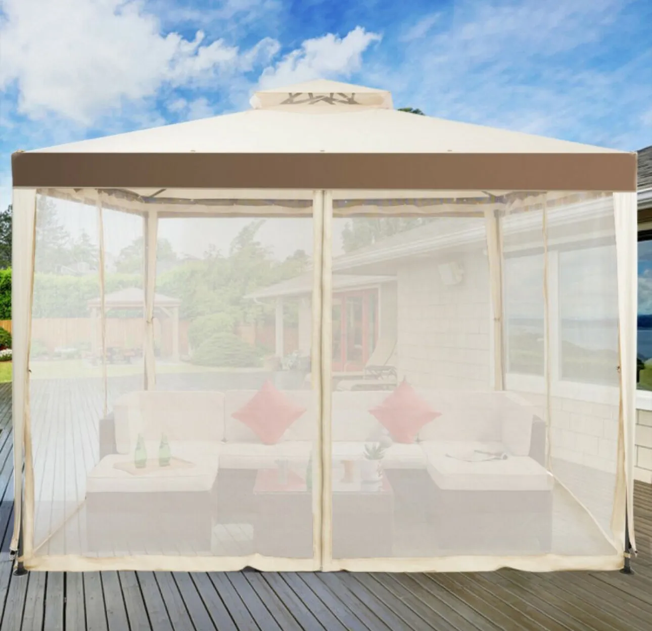 Super Duty Classy 10x10 Ft Patio Canopy Tent Gazebo With Netting | Double Tiered Roofing | Ventilation | Reinforced Steel Weather Resistant