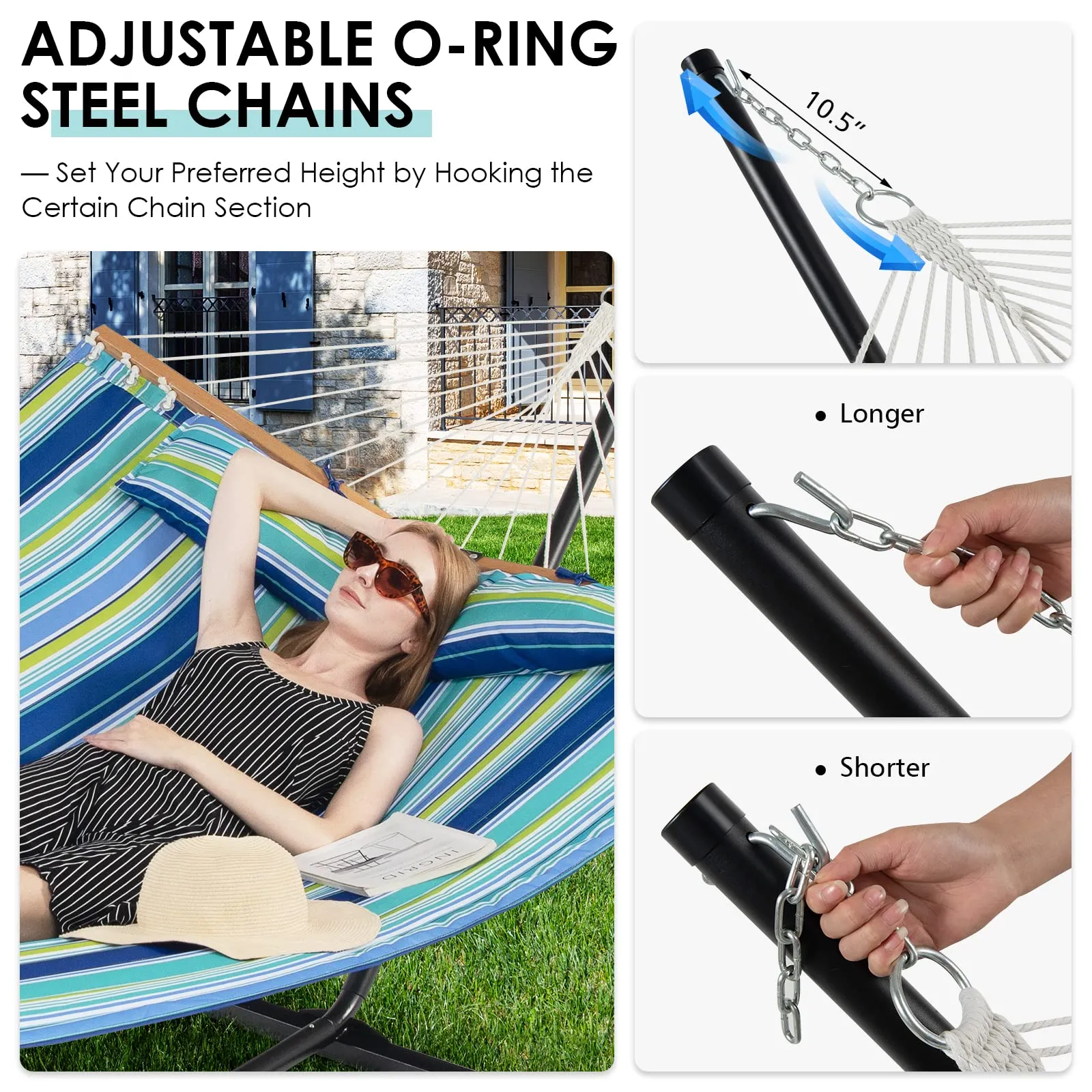Tangkula 10.5FT Double Hammock, Heavy Duty Outdoor Hammock with Curved Spreader Bars