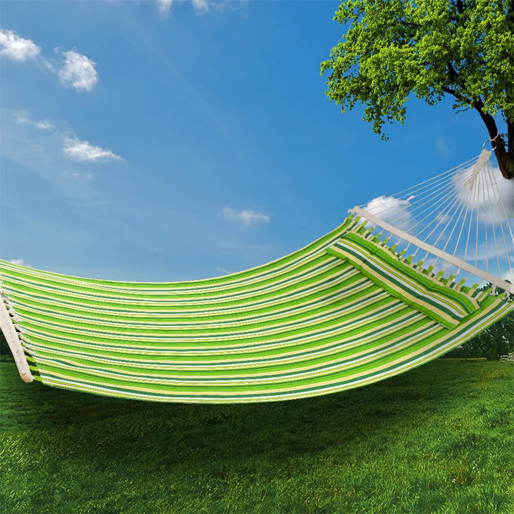 THBOXES 2 People Hammock with Wooden Poles Green Print Hanging Bed Green
