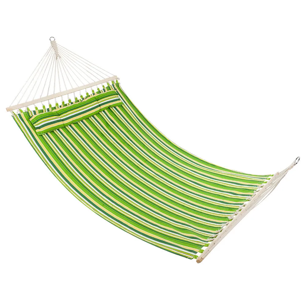 THBOXES 2 People Hammock with Wooden Poles Green Print Hanging Bed Green