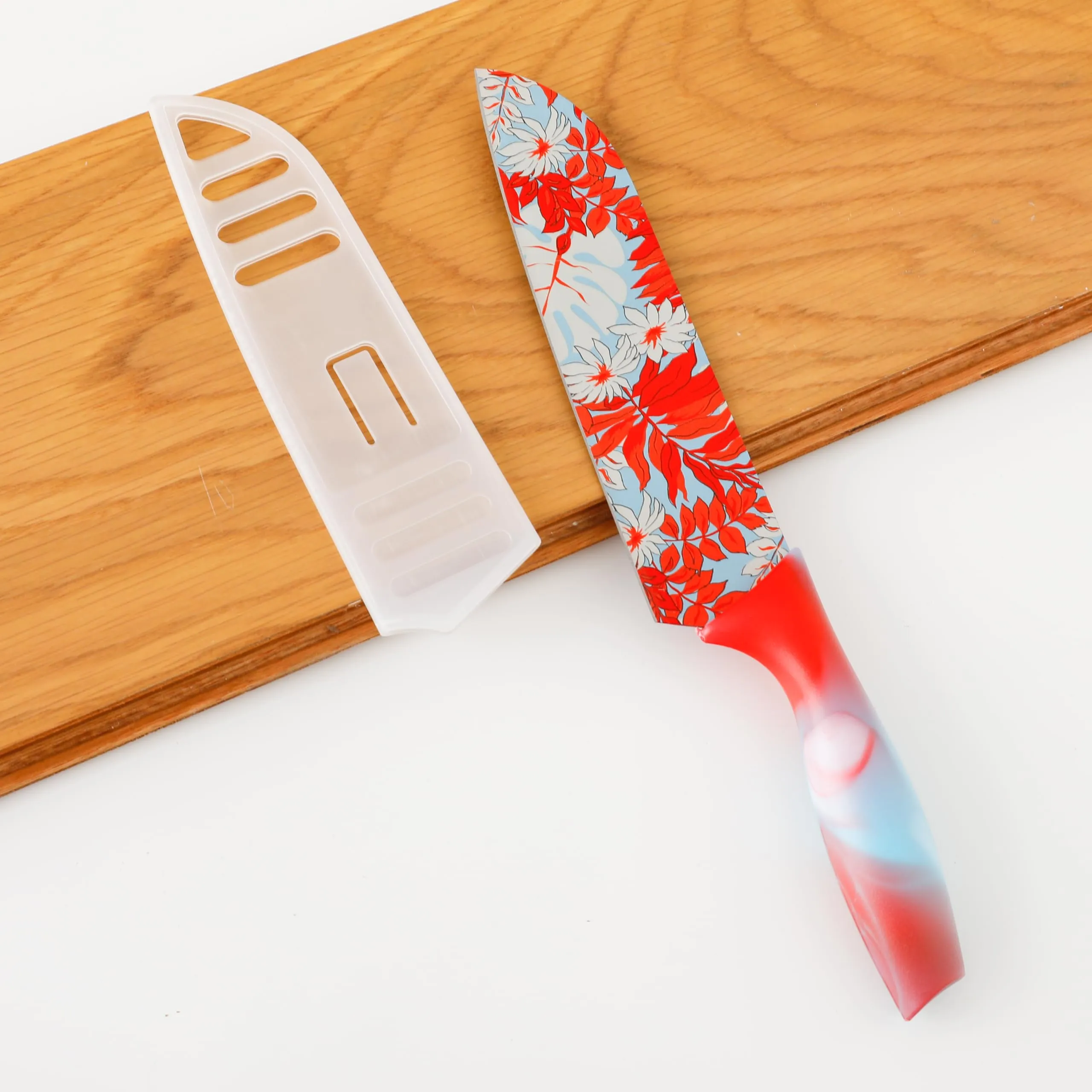 The Better Home Sharp Knife for Kitchen (7 Inch - 2 Pcs) Chef Knife | Chaku Knife | Printed Knife| Nife | Chopping Knife | Steel Kitchen Knife with Cover | Chopper Knife for Kitchen (Red)